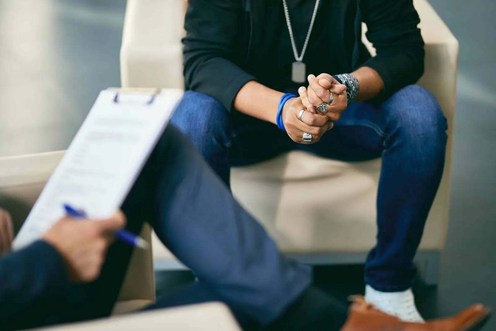 Person talking to a counsellor in Plymouth